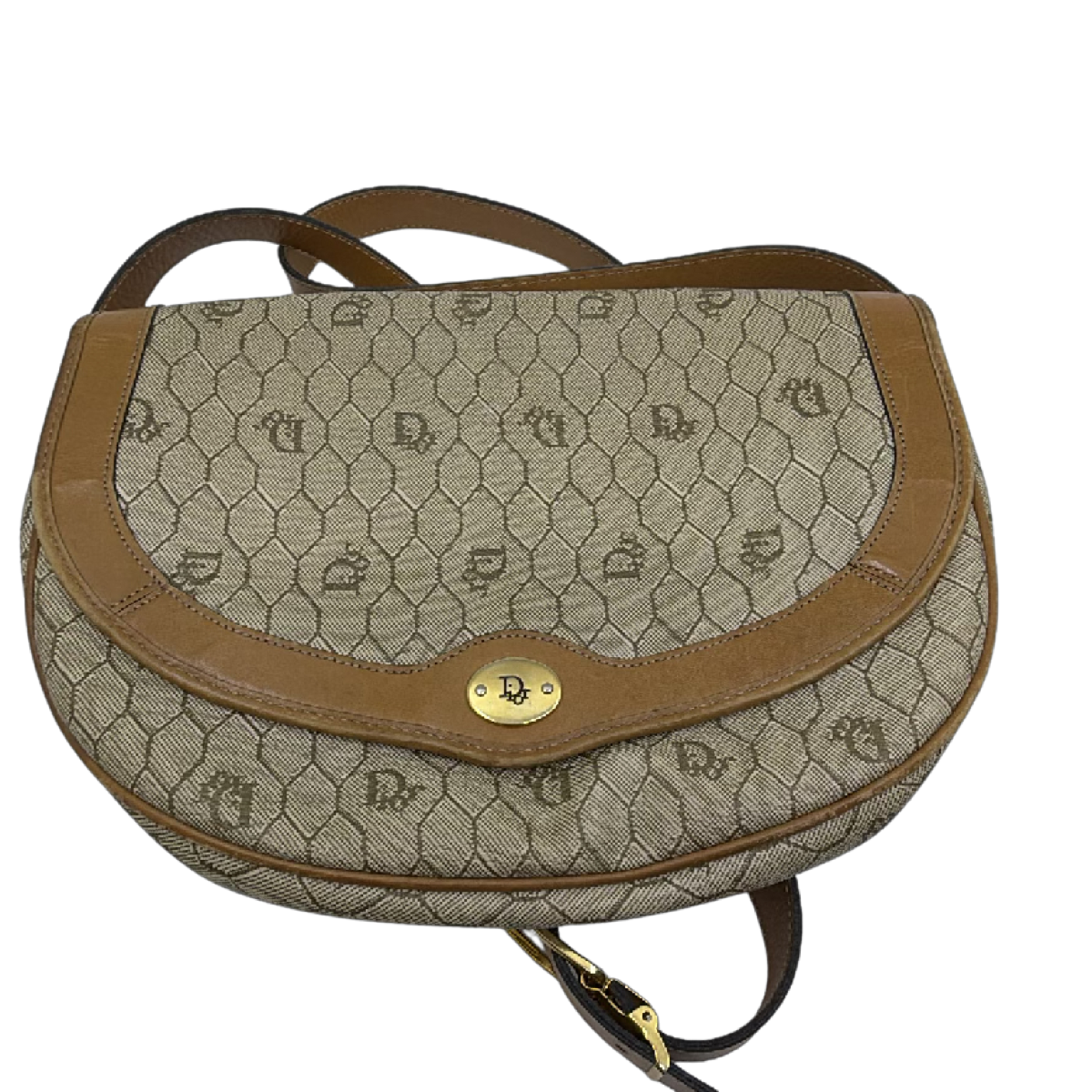 Dior Honeycomb Saddle Beige Canvas Shoulder Bag