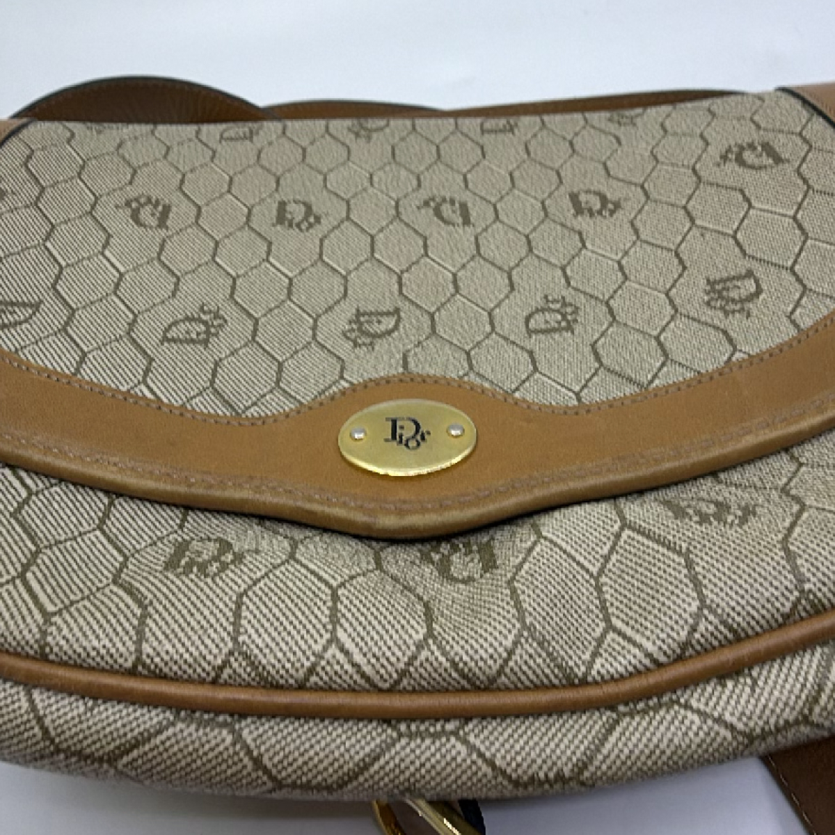 Dior Honeycomb Saddle Beige Canvas Shoulder Bag