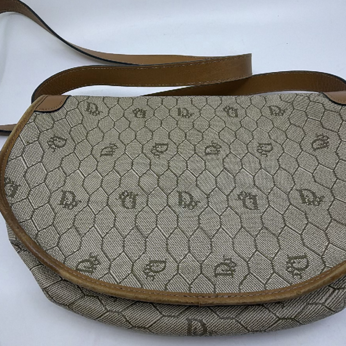 Dior Honeycomb Saddle Beige Canvas Shoulder Bag