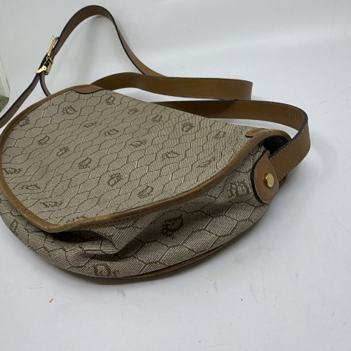 Dior Honeycomb Saddle Beige Canvas Shoulder Bag