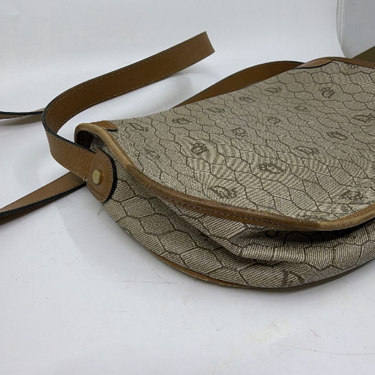 Dior Honeycomb Saddle Beige Canvas Shoulder Bag