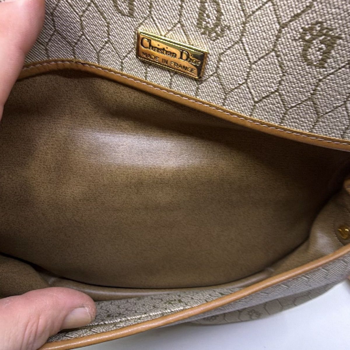 Dior Honeycomb Saddle Beige Canvas Shoulder Bag