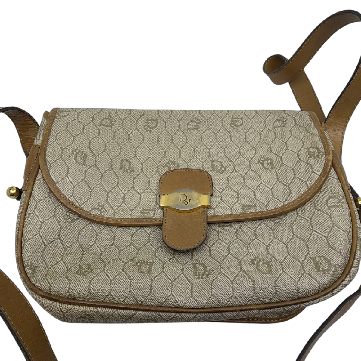 Dior Honeycomb Beige Canvas Flap Shoulder Bag