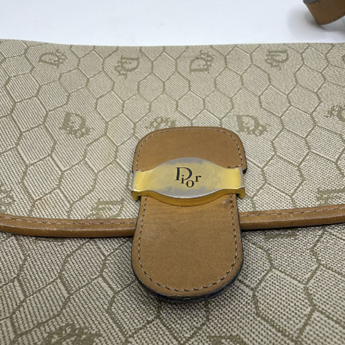 Dior Honeycomb Beige Canvas Flap Shoulder Bag