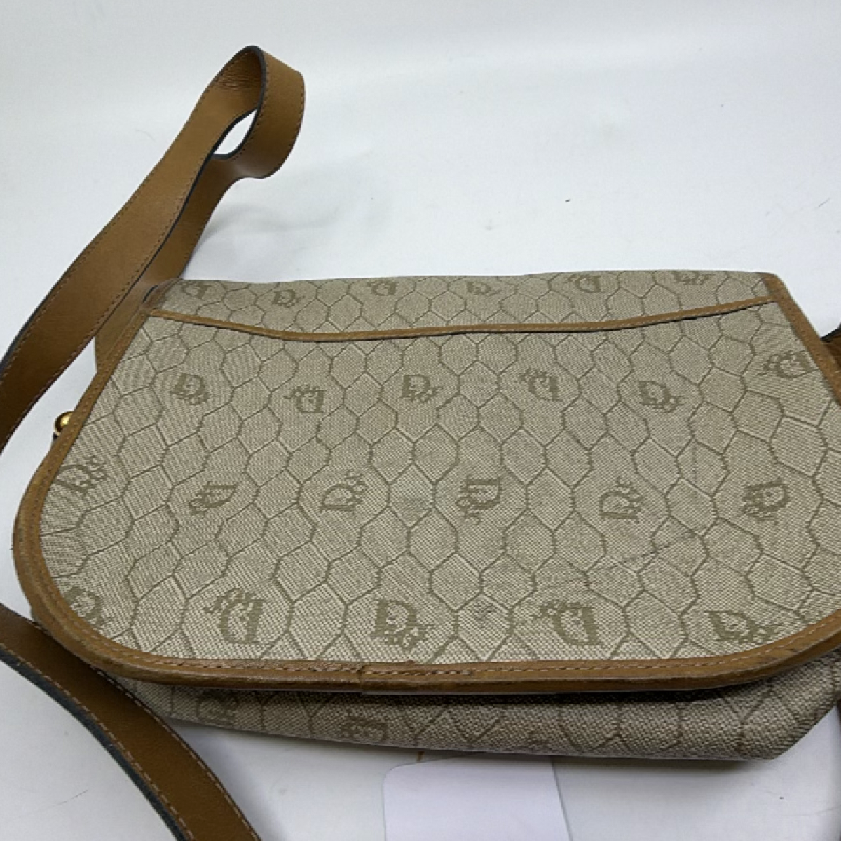 Dior Honeycomb Beige Canvas Flap Shoulder Bag