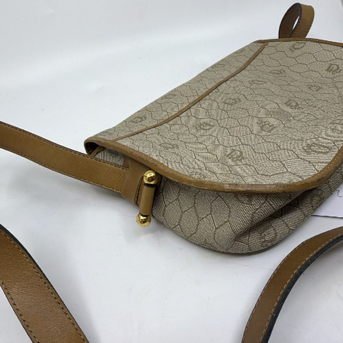 Dior Honeycomb Beige Canvas Flap Shoulder Bag