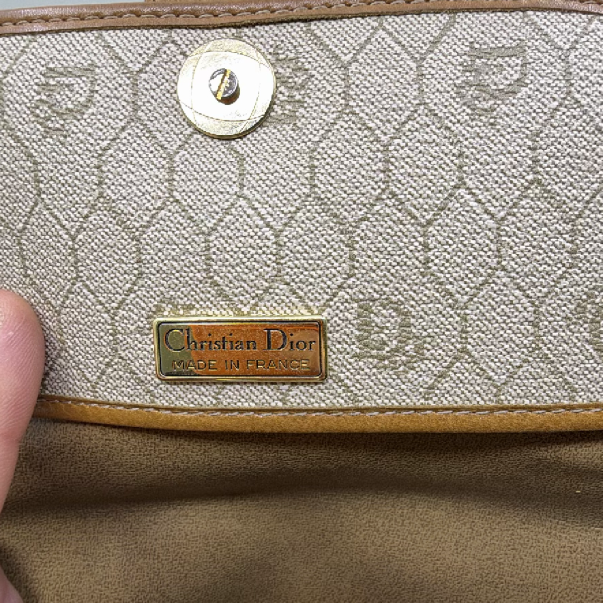 Dior Honeycomb Beige Canvas Flap Shoulder Bag