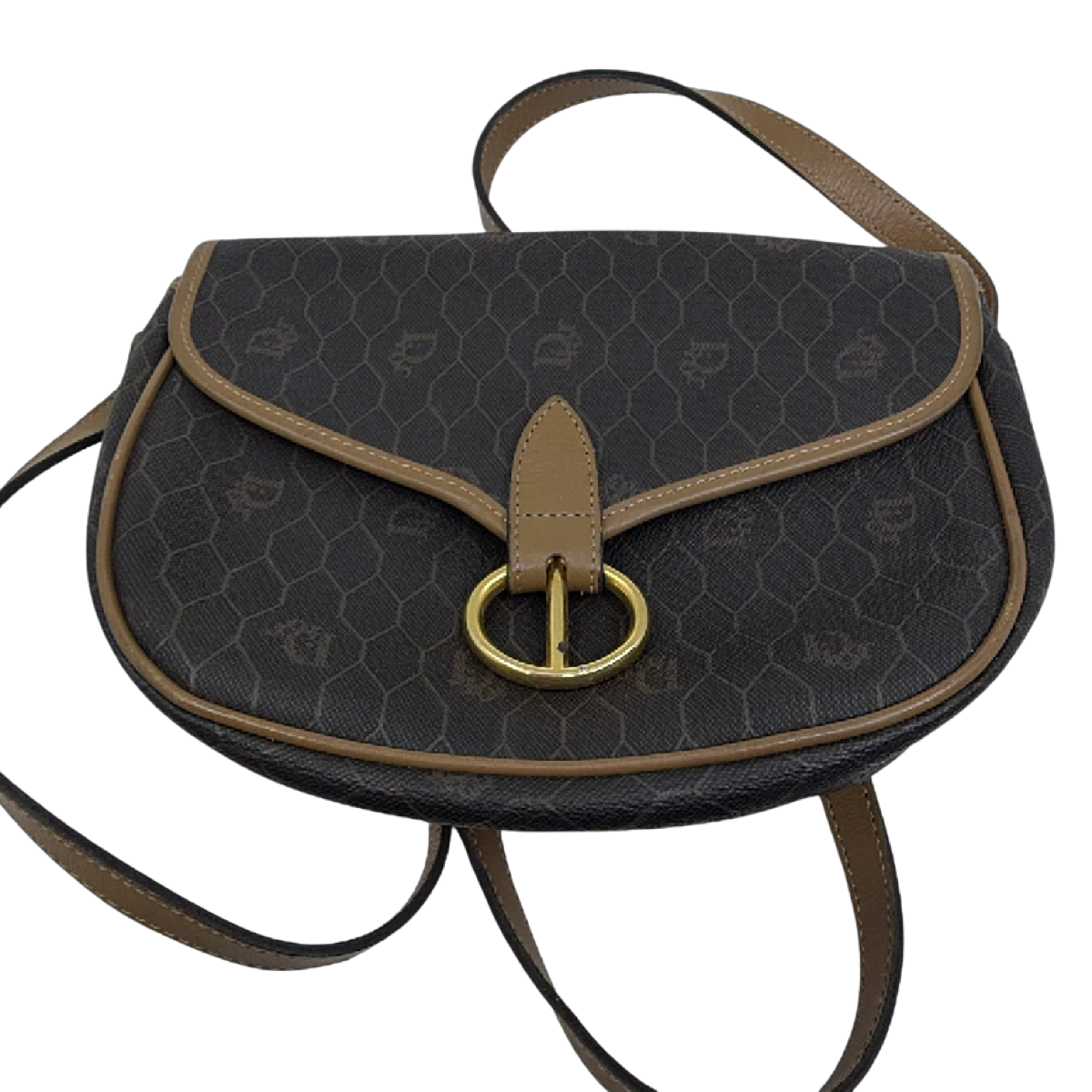 Dior Honeycomb Saddle Bag Brown Coated Canvas Crossbody Bag