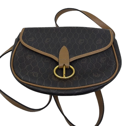 Dior Honeycomb Saddle Bag Brown Coated Canvas Crossbody Bag