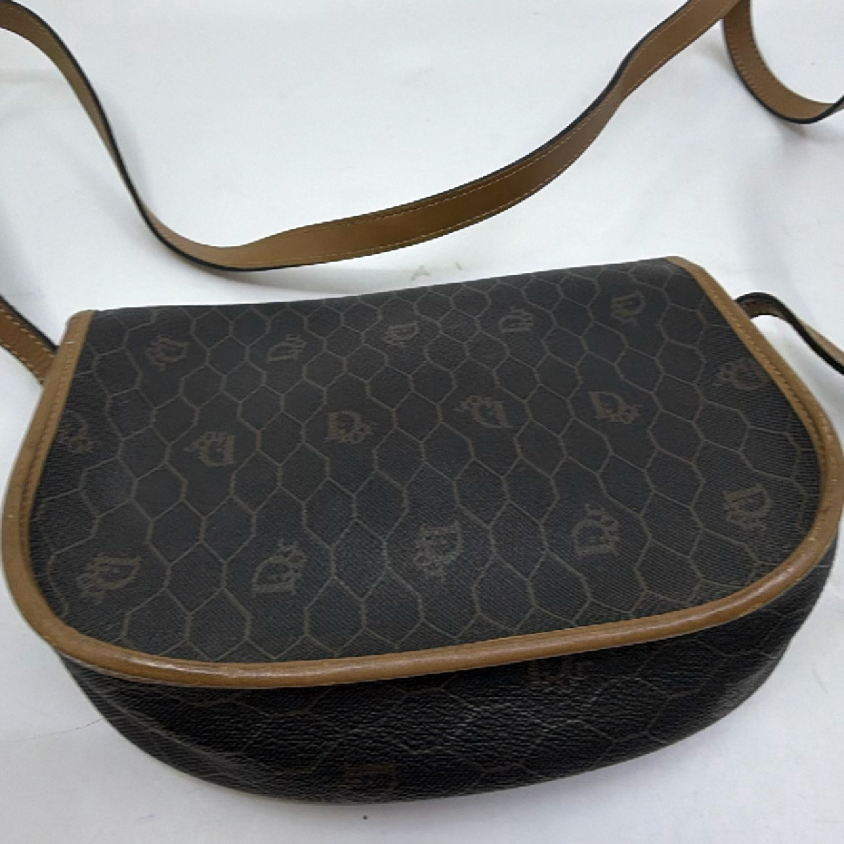 Dior Honeycomb Saddle Bag Brown Coated Canvas Crossbody Bag