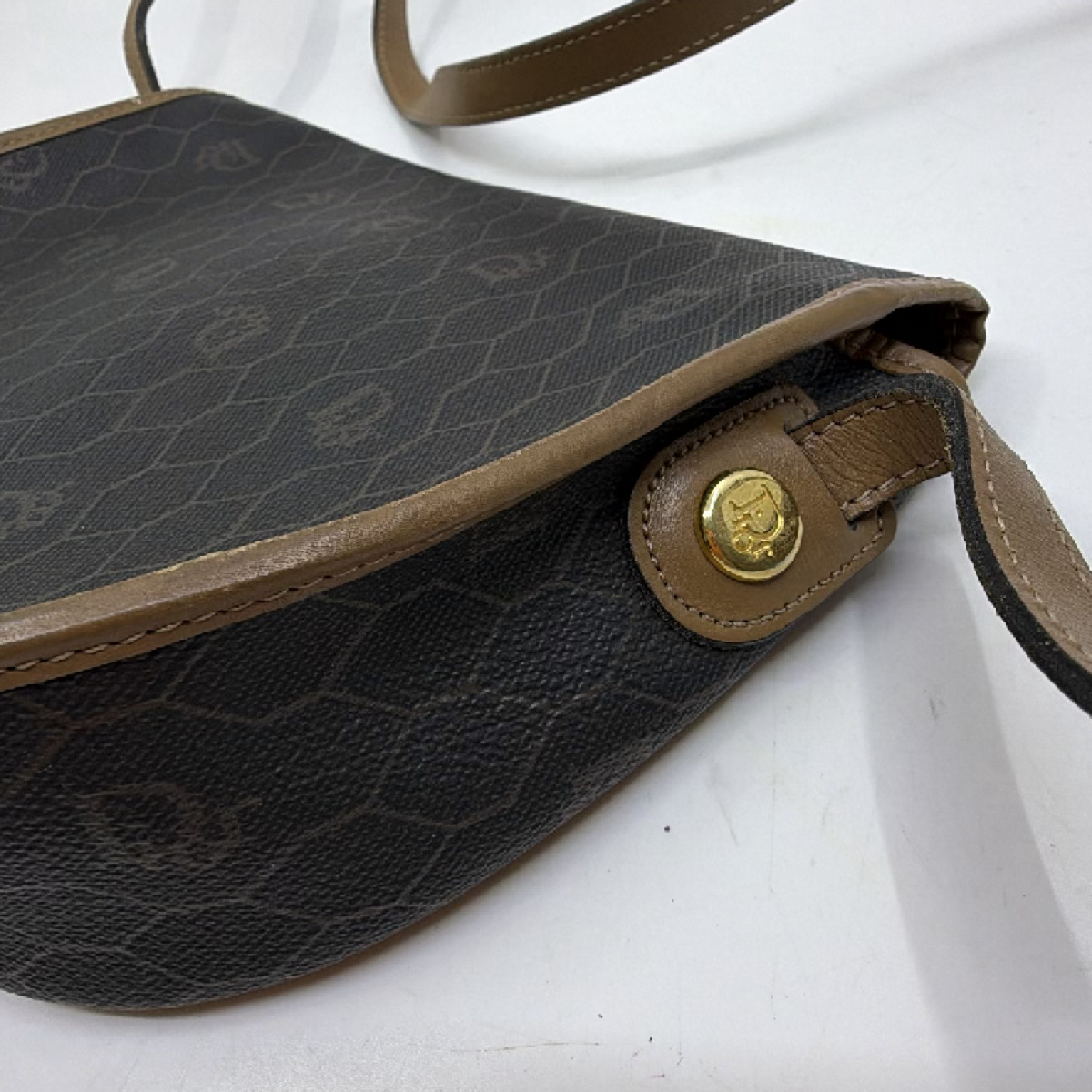 Dior Honeycomb Saddle Bag Brown Coated Canvas Crossbody Bag