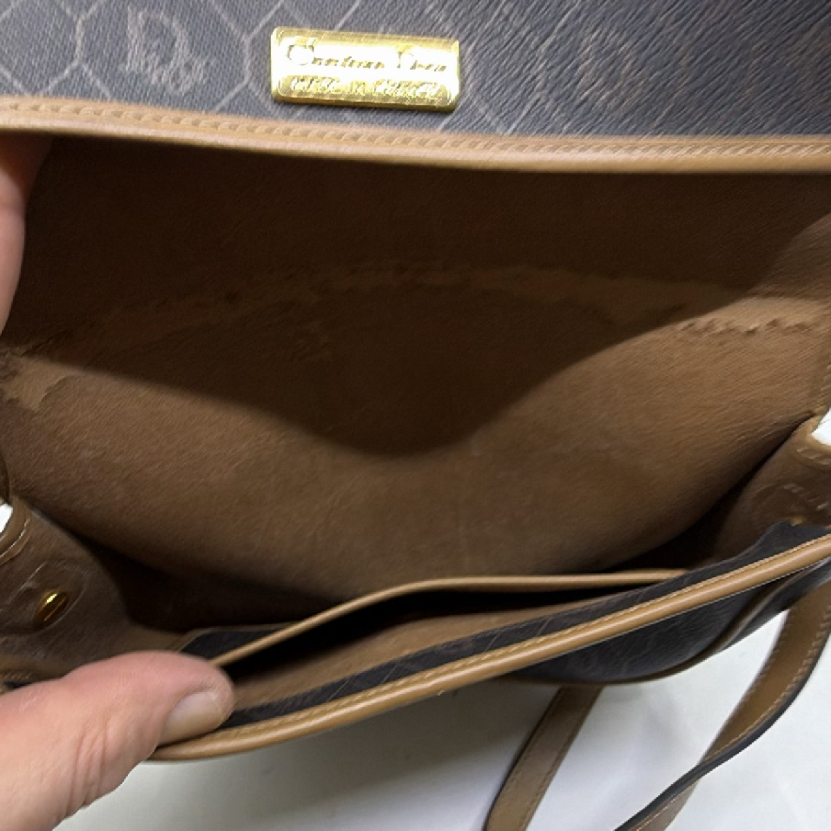 Dior Honeycomb Saddle Bag Brown Coated Canvas Crossbody Bag