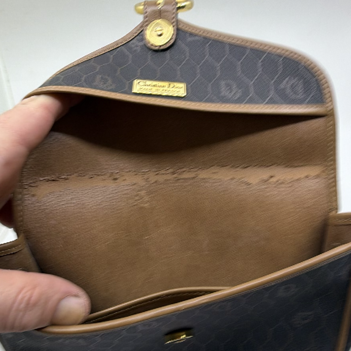 Dior Honeycomb Saddle Bag Brown Coated Canvas Crossbody Bag