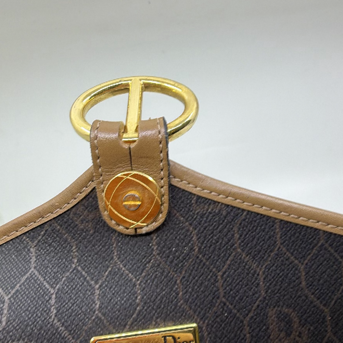 Dior Honeycomb Saddle Bag Brown Coated Canvas Crossbody Bag