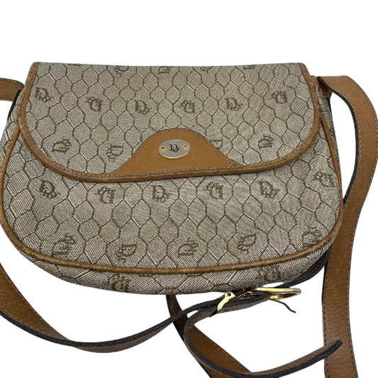 Dior Vintage Honeycomb Brown Coated Canvas & Leather Crossbody Bag