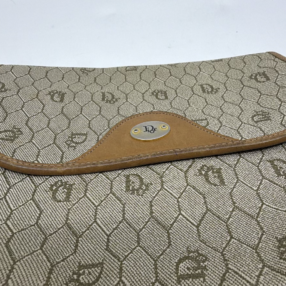 Dior Vintage Honeycomb Brown Coated Canvas & Leather Crossbody Bag