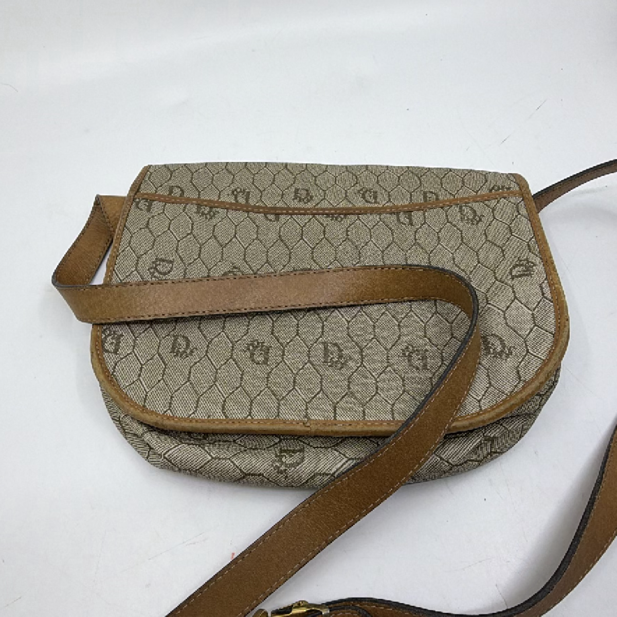 Dior Vintage Honeycomb Brown Coated Canvas & Leather Crossbody Bag