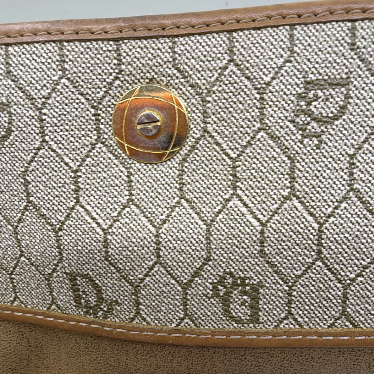 Dior Vintage Honeycomb Brown Coated Canvas & Leather Crossbody Bag
