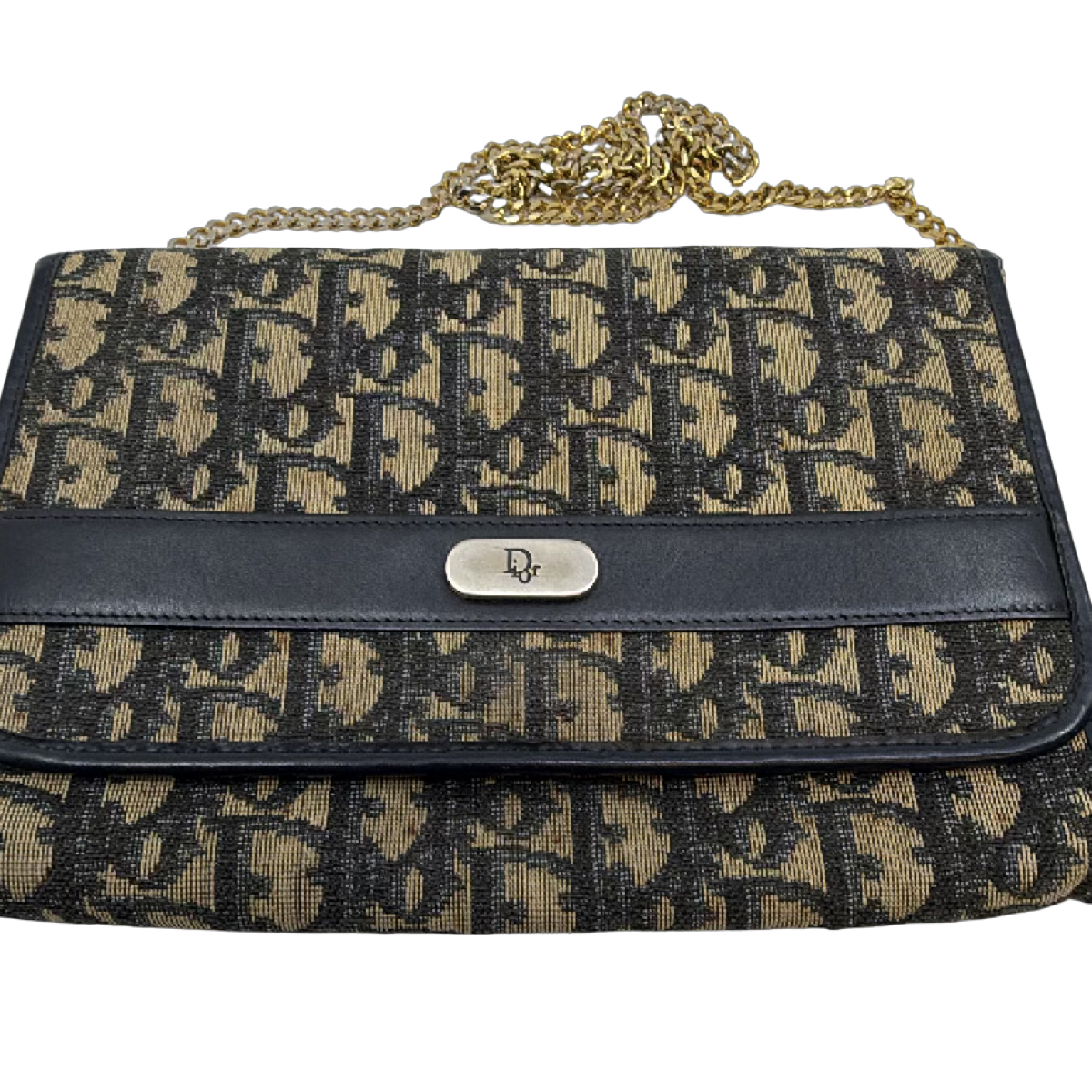 Dior Vintage Oblique Flap Blue Canvas Shoulder Bag
