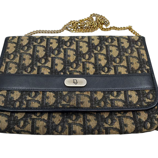 Dior Vintage Oblique Flap Blue Canvas Shoulder Bag
