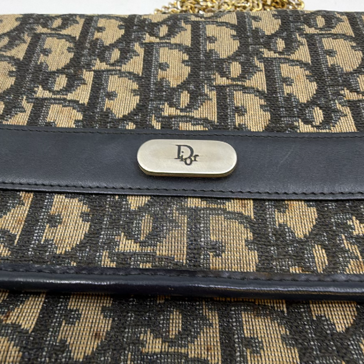 Dior Vintage Oblique Flap Blue Canvas Shoulder Bag