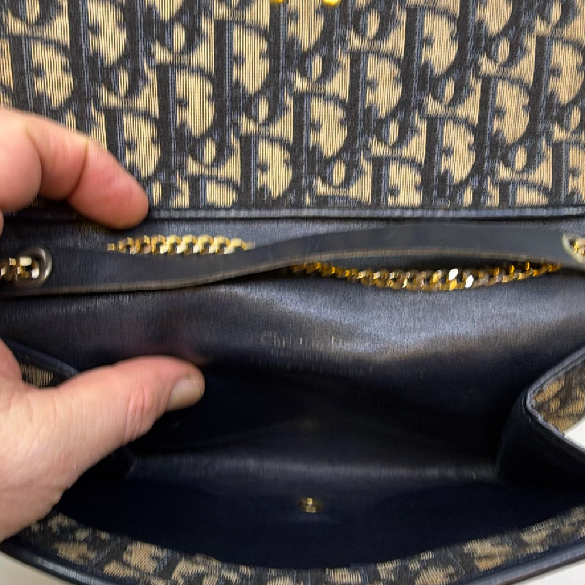 Dior Vintage Oblique Flap Blue Canvas Shoulder Bag