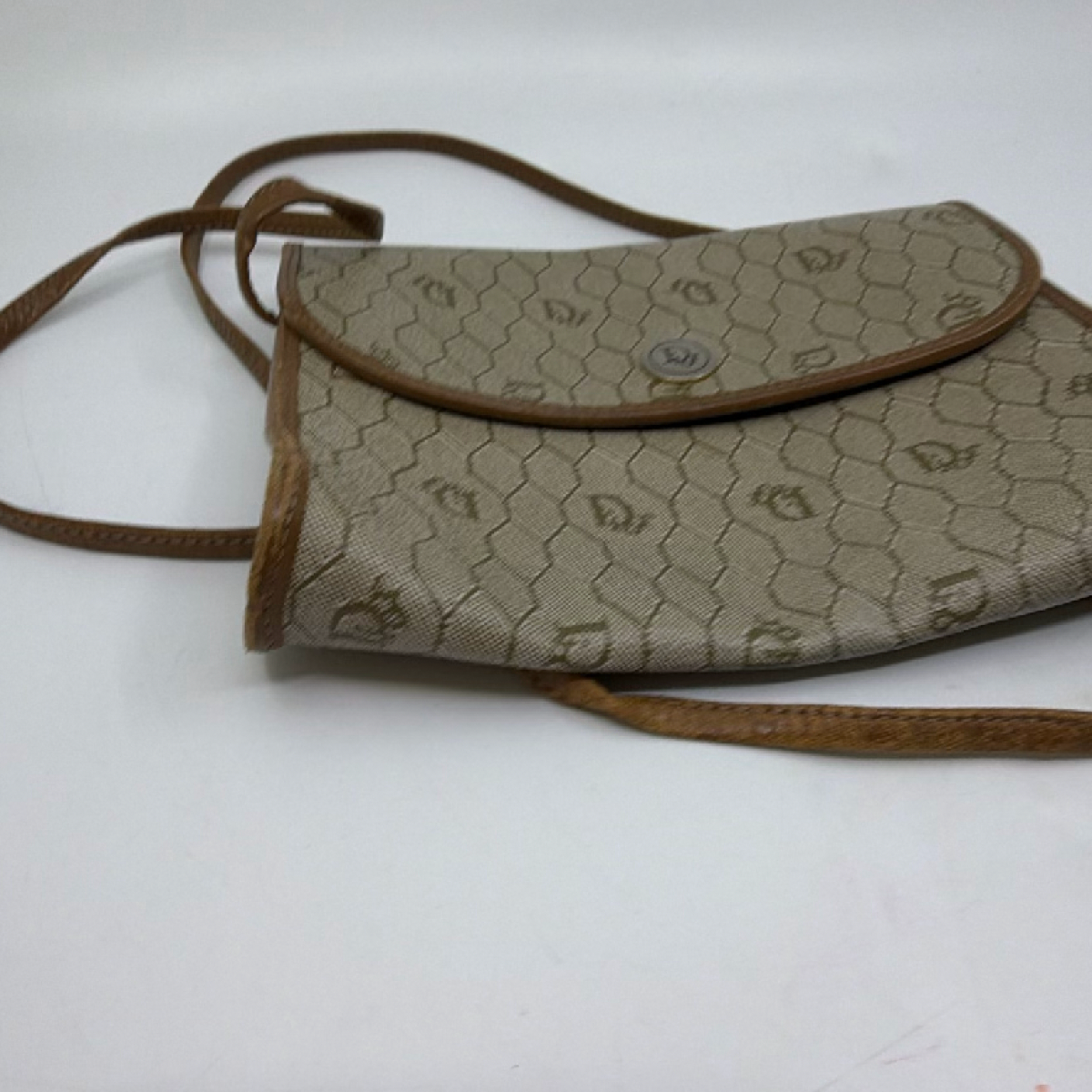 Dior Honeycomb Flap Beige Canvas & Leather Mini Shoulder Bag