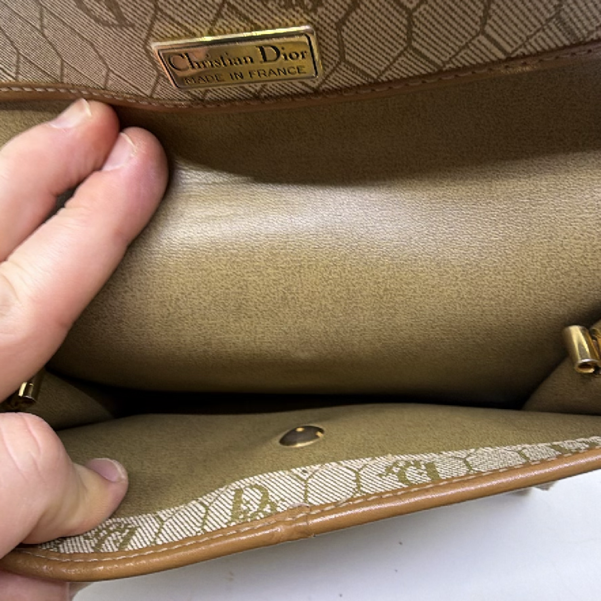 Dior Honeycomb Flap Beige Canvas & Leather Mini Shoulder Bag