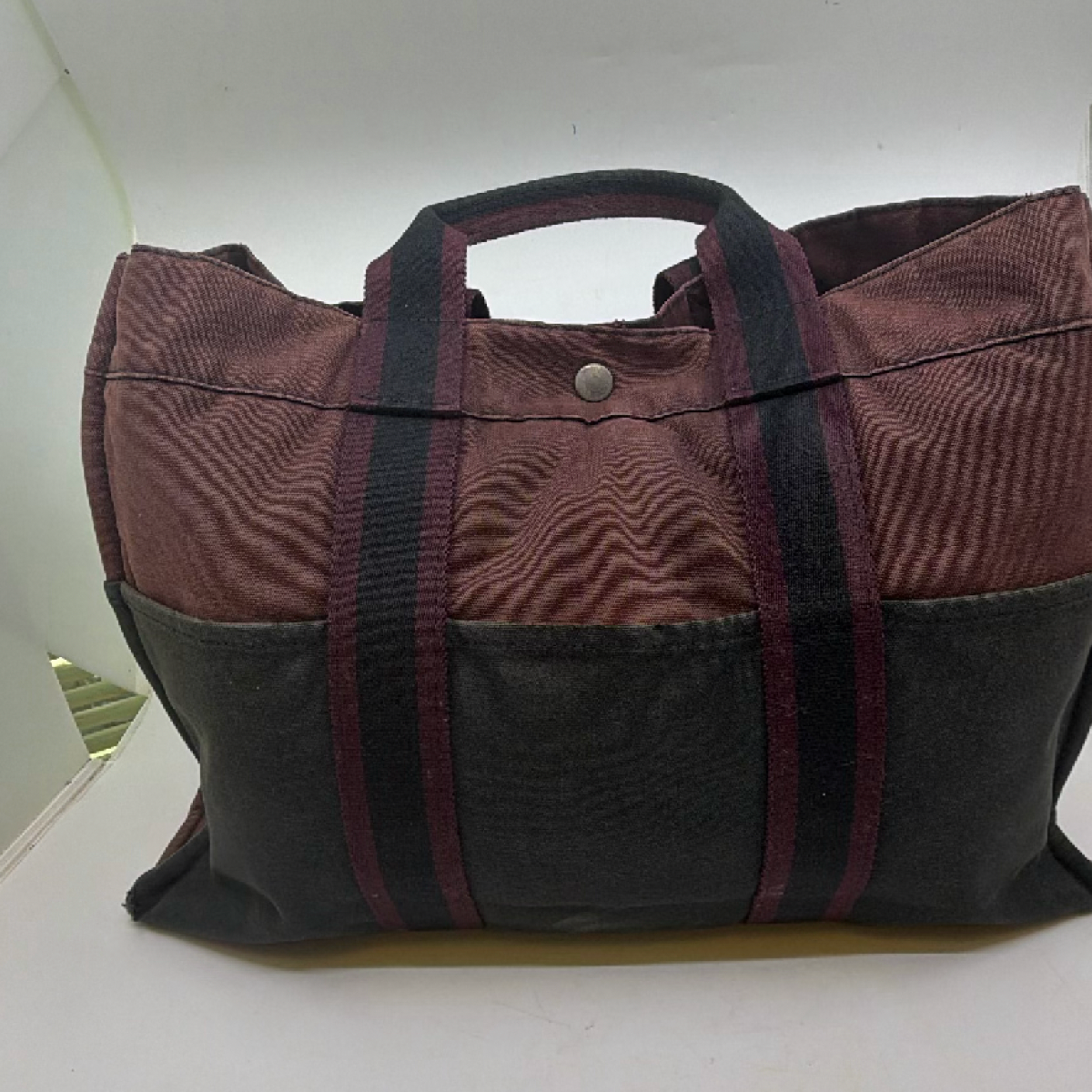 Hermès Herbag Cabas Burgundy Canvas Tote Bag