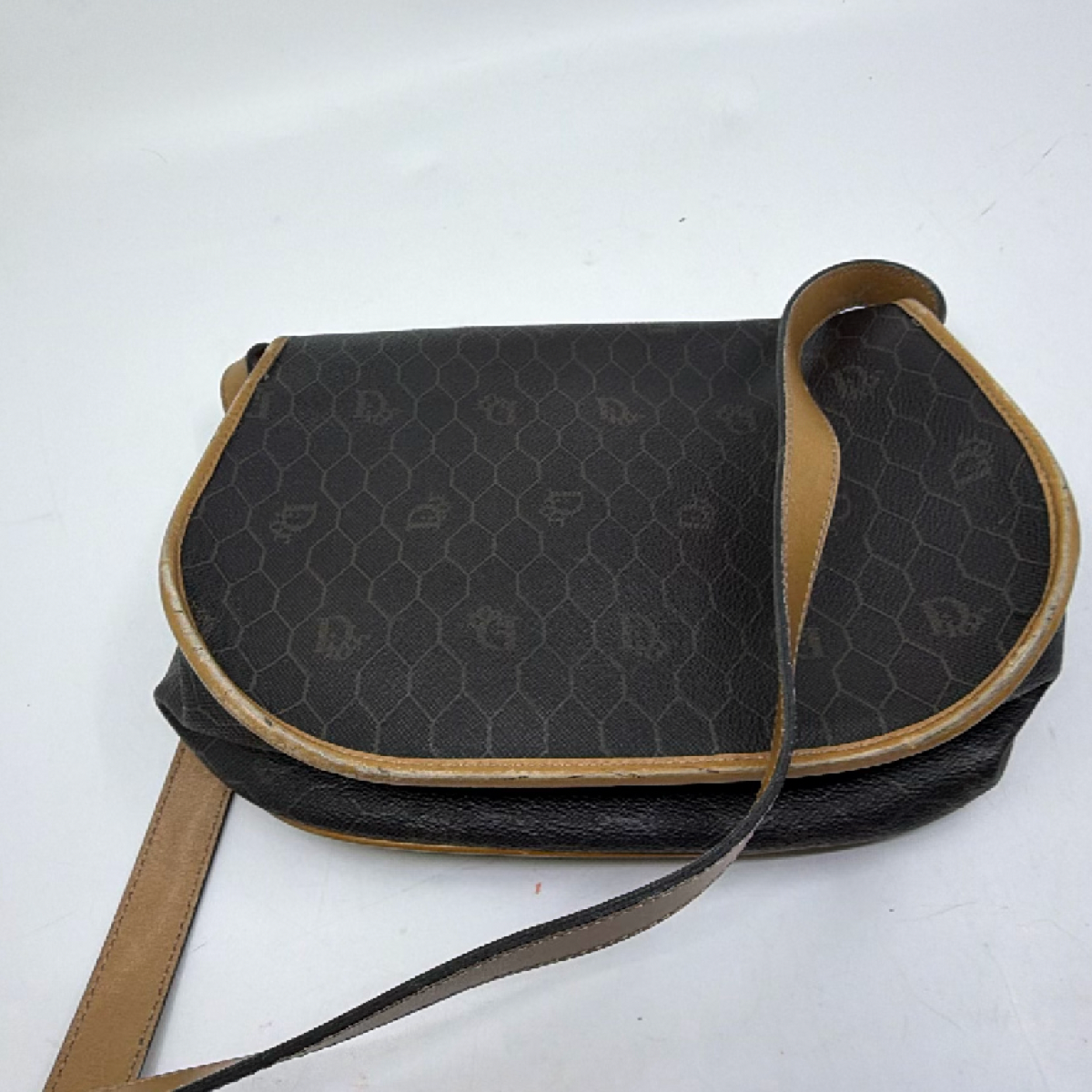 Dior Honeycomb Saddle Flap Brown Coated Canvas Shoulder Bag