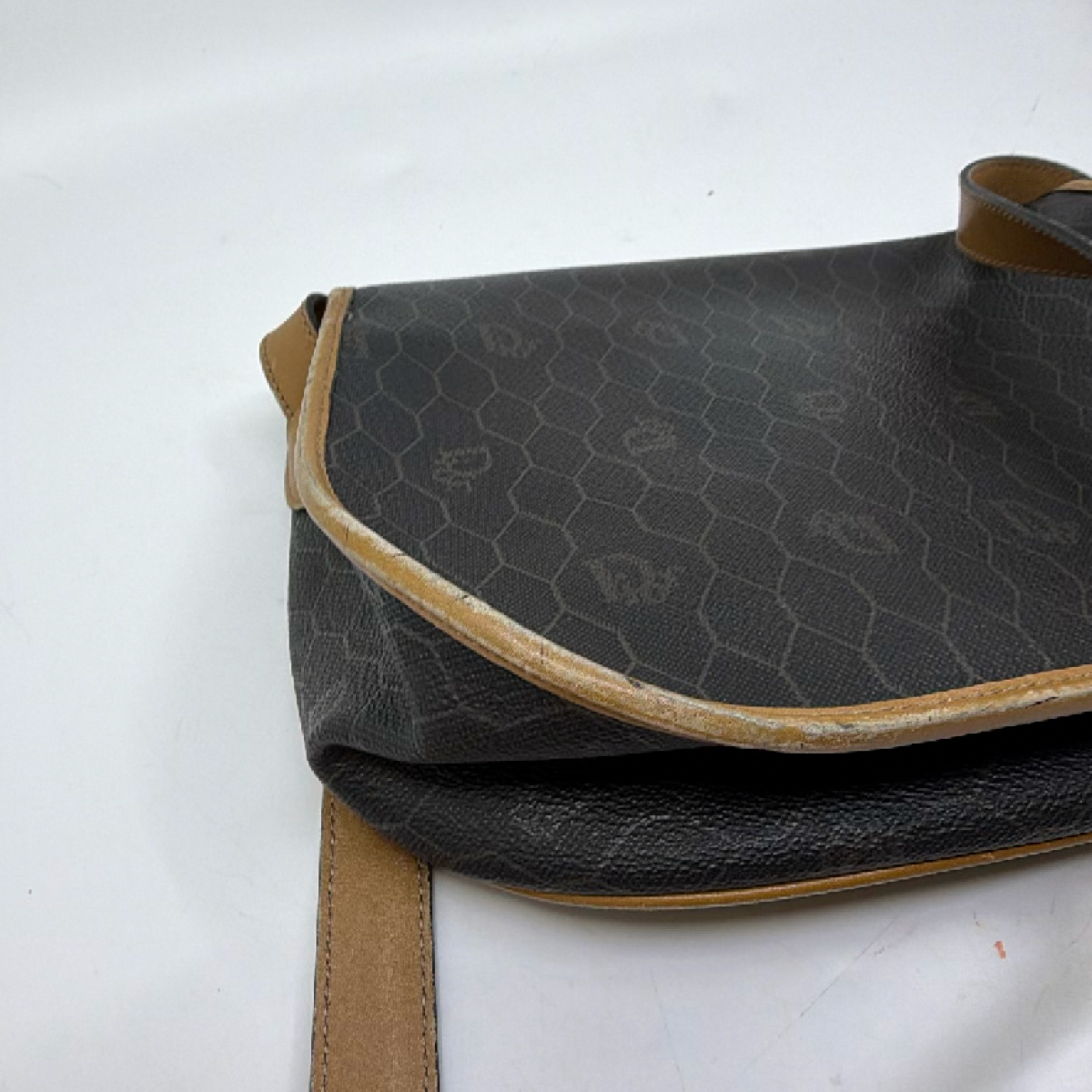 Dior Honeycomb Saddle Flap Brown Coated Canvas Shoulder Bag