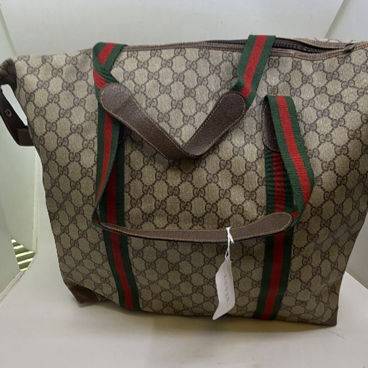 Gucci GG Supreme Web Stripe Beige Tote Bag