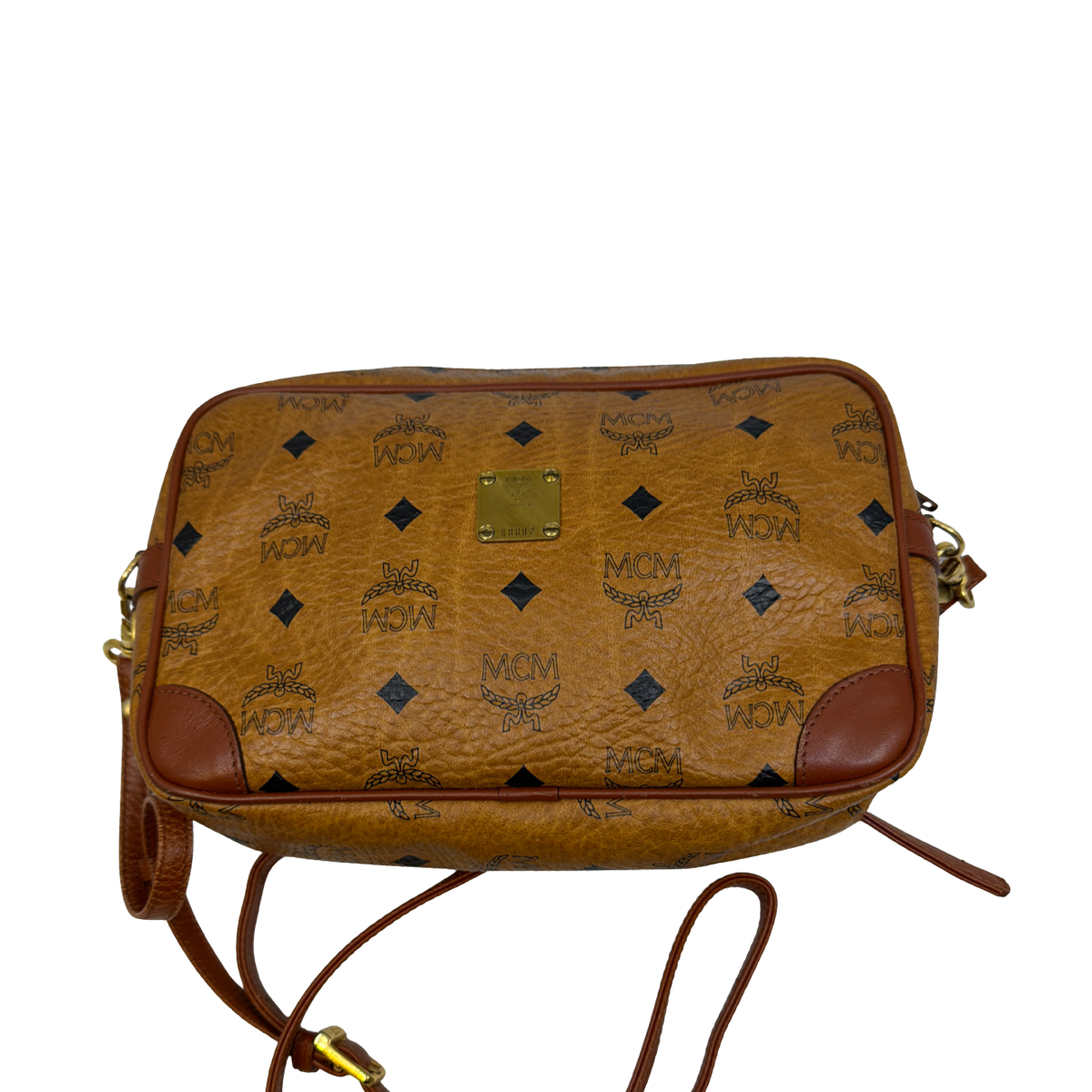 MCM Visetos Camera Cognac Coated Canvas Crossbody Bag