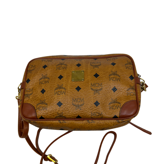 MCM Visetos Camera Cognac Coated Canvas Crossbody Bag