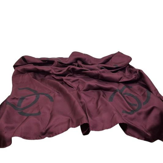 Chanel CC Logo Burgundy Silk Scarf