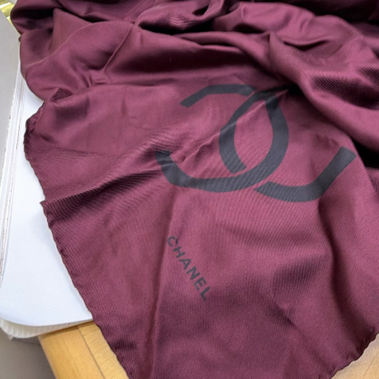 Chanel CC Logo Burgundy Silk Scarf