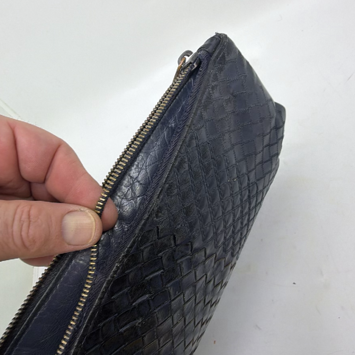 Bottega Veneta Intrecciato Blue Leather Clutch