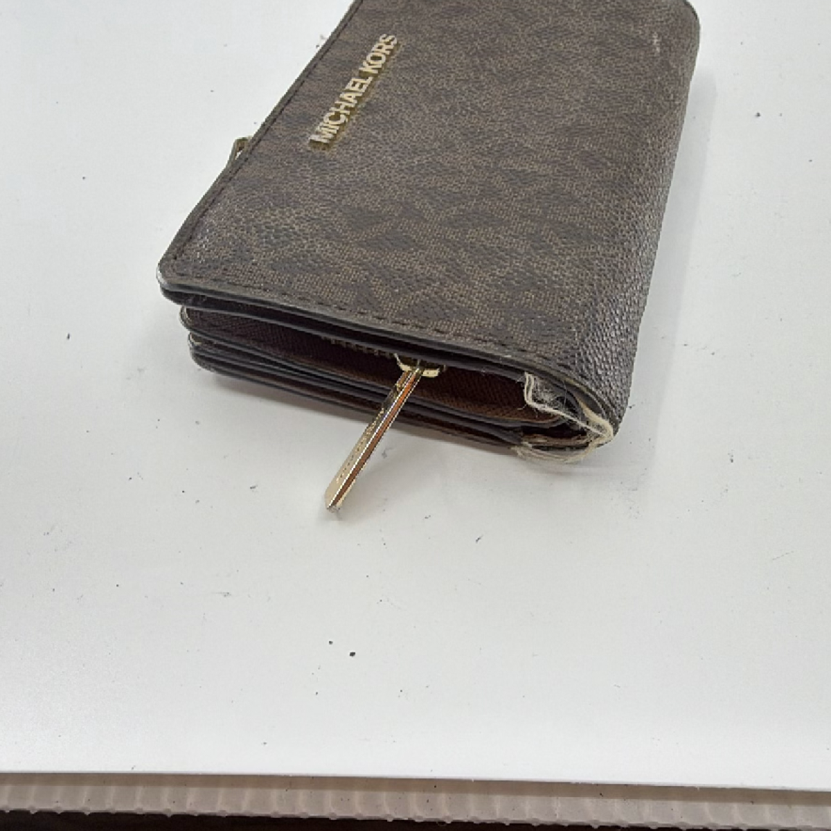 Michael Kors Compact Brown Monogram Coated Canvas Wallet