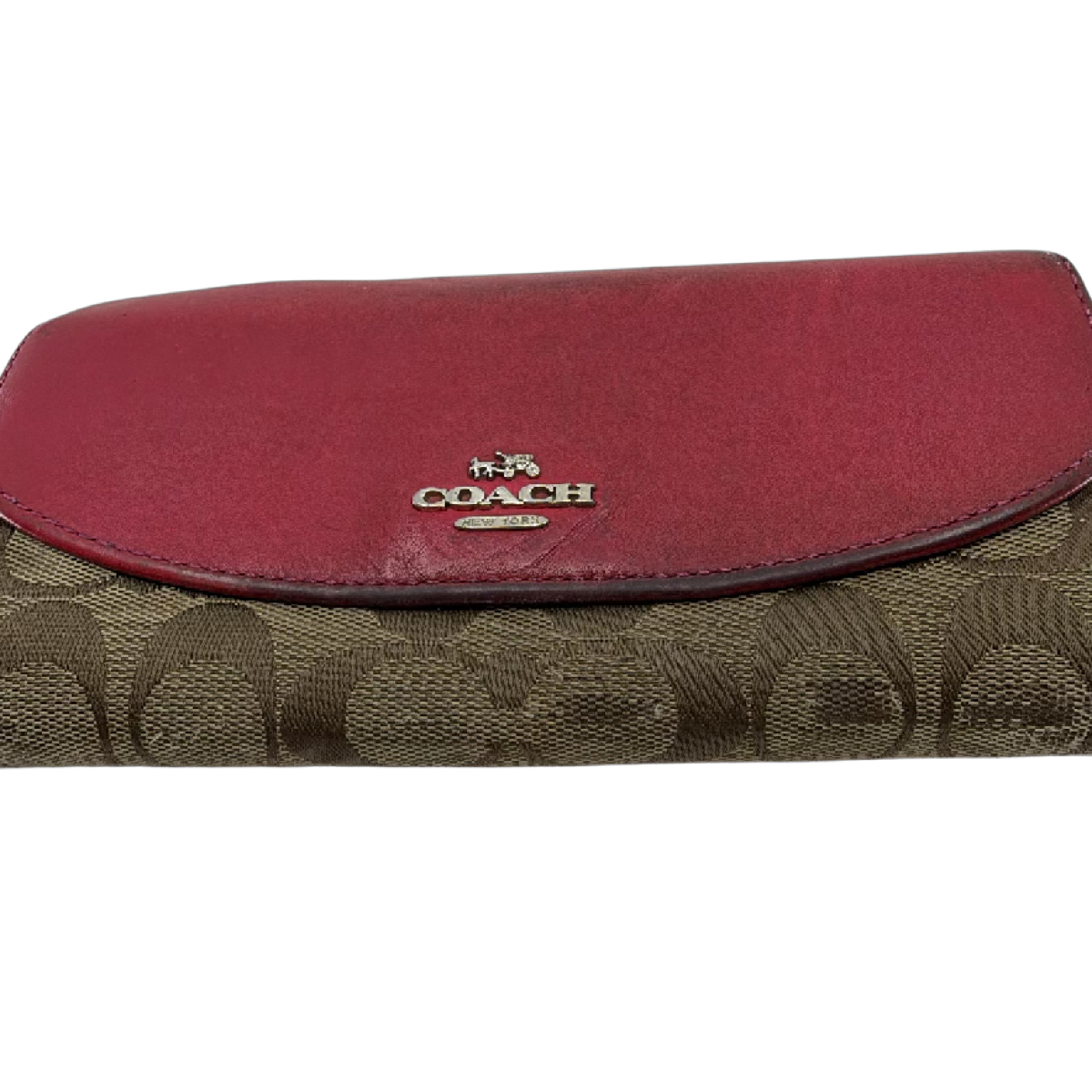 Coach Signature C Flap Red Canvas Leather Wallet
