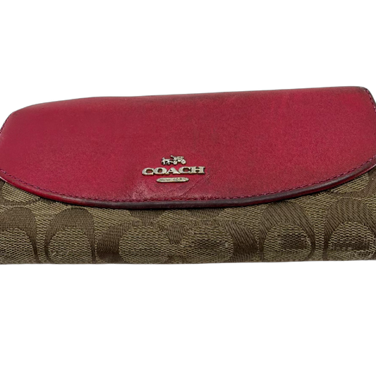 Coach Signature C Flap Red Canvas Leather Wallet