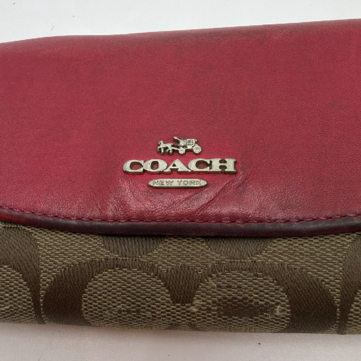 Coach Signature C Flap Red Canvas Leather Wallet