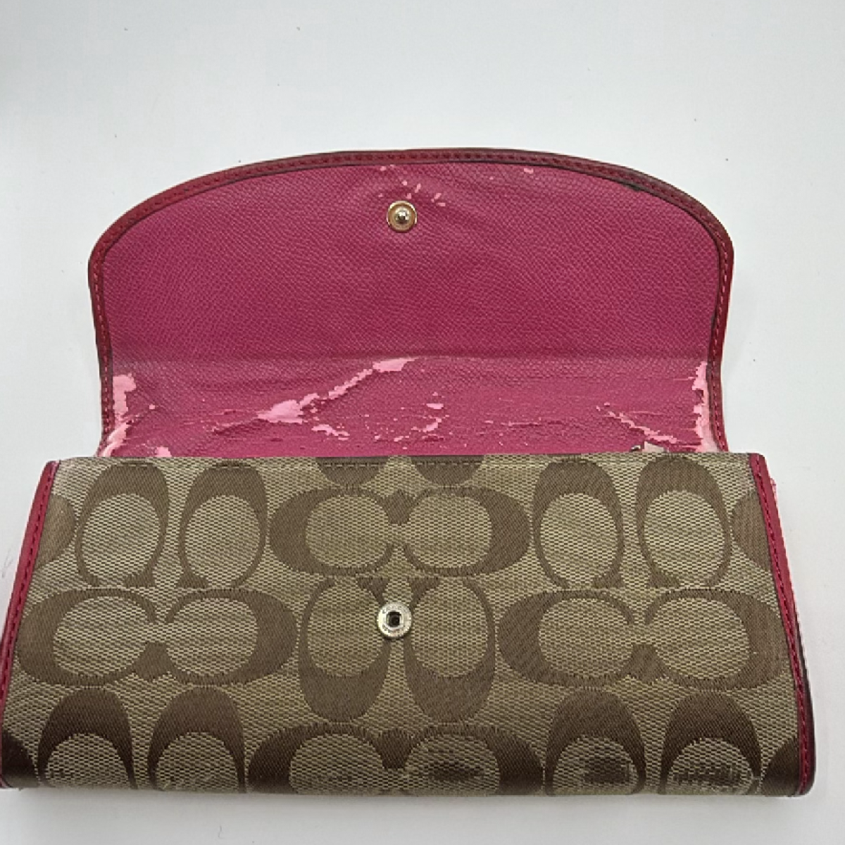 Coach Signature C Flap Red Canvas Leather Wallet