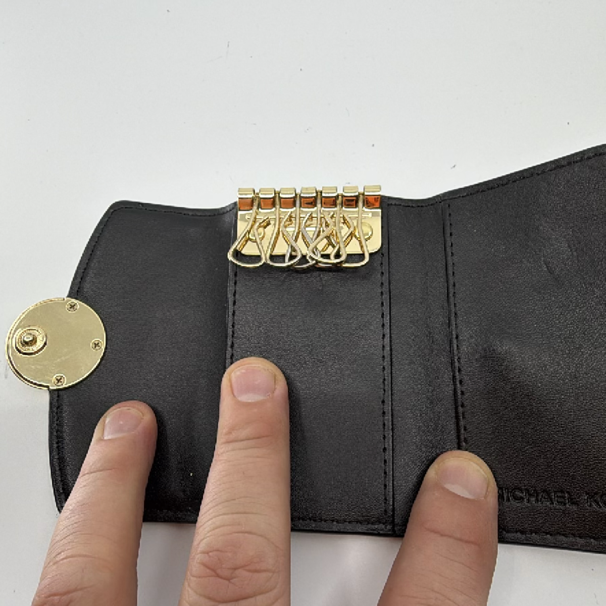 Michael Kors Black Pebbled Leather Key Case