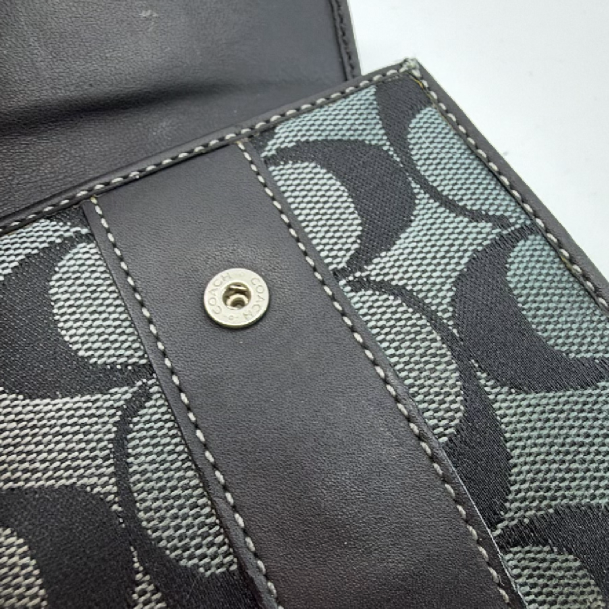 Coach Compact Black Signature C Canvas Wallet