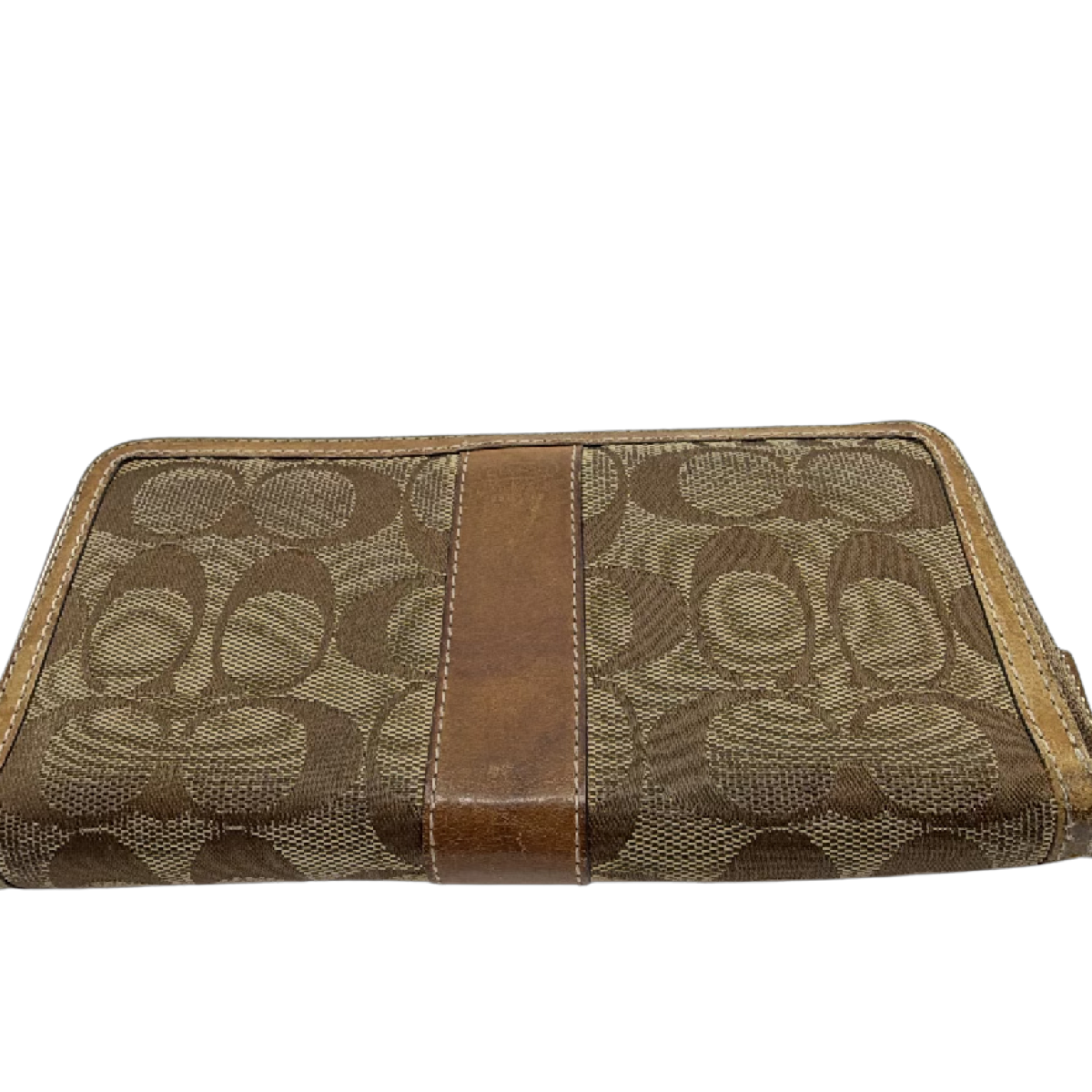 Coach Zip Around Brown Signature C Canvas Leather Wallet