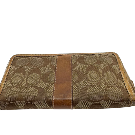 Coach Zip Around Brown Signature C Canvas Leather Wallet
