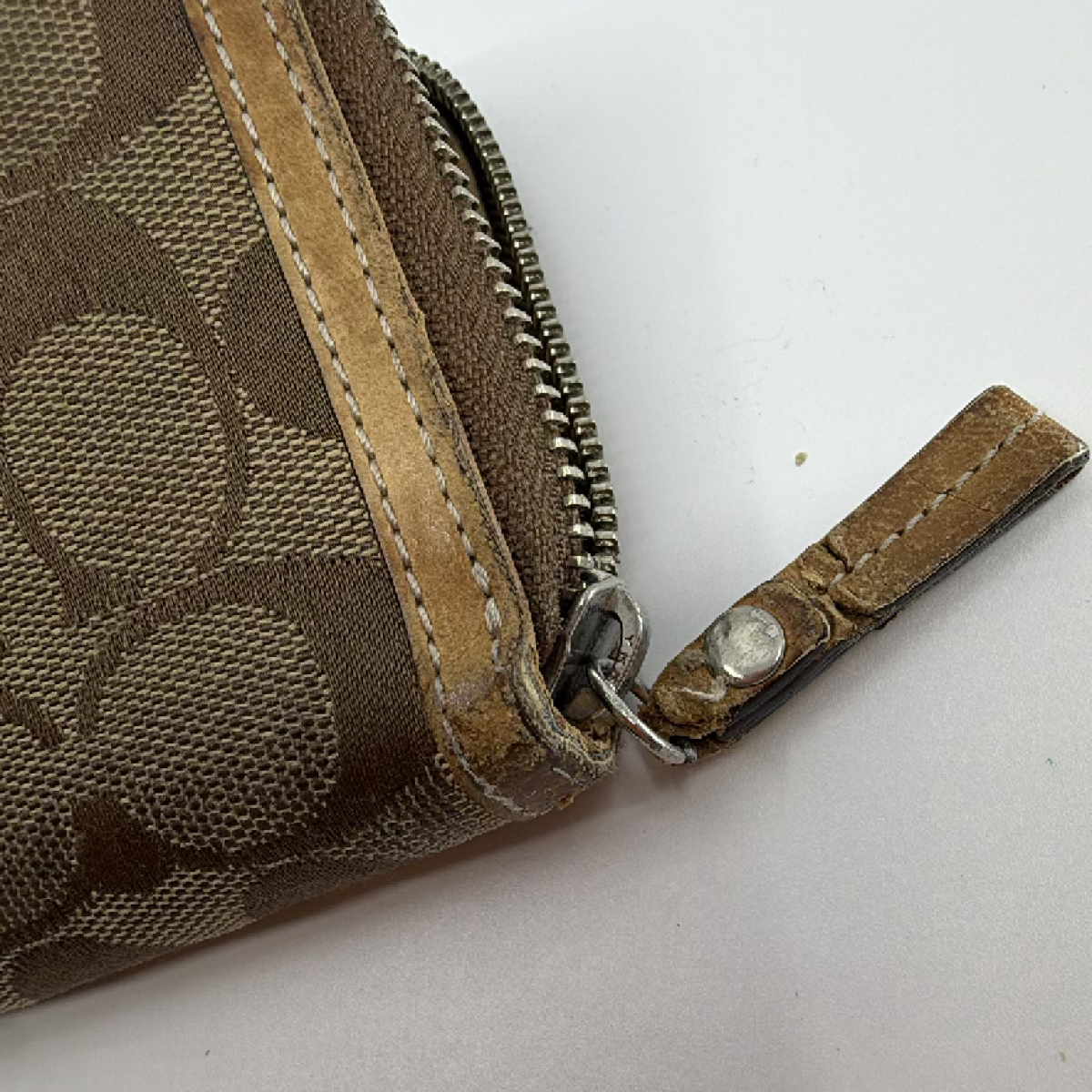 Coach Zip Around Brown Signature C Canvas Leather Wallet