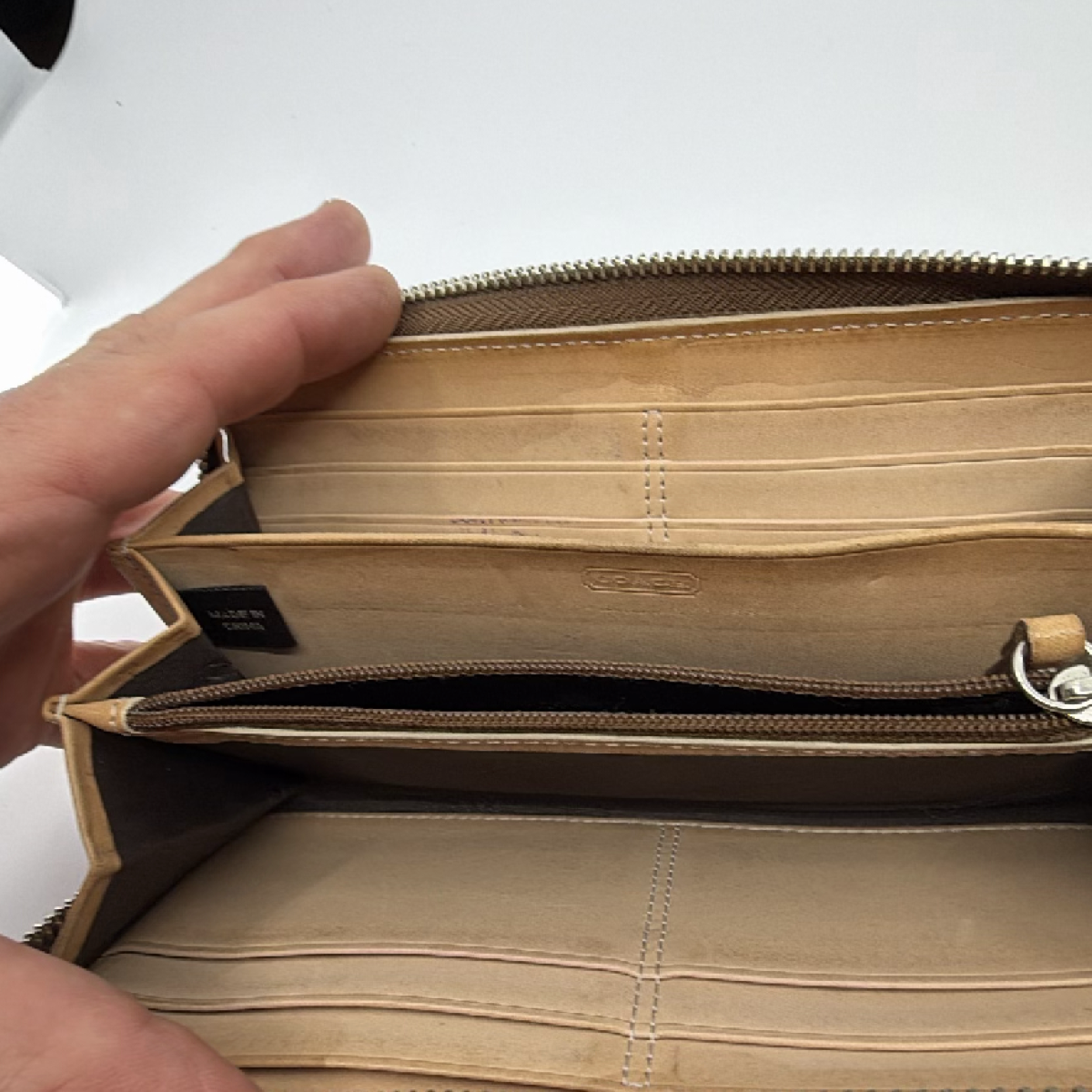 Coach Zip Around Brown Signature C Canvas Leather Wallet