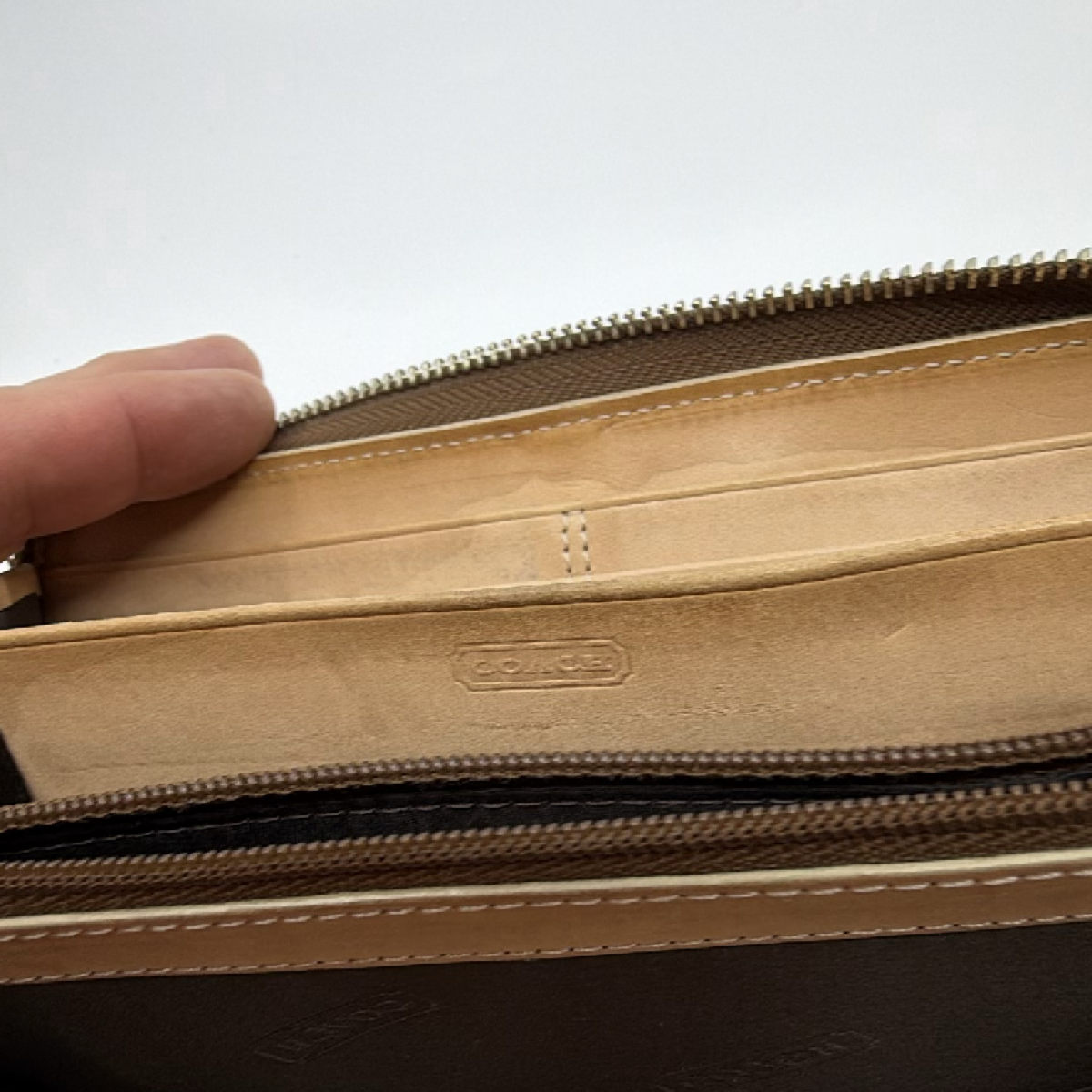 Coach Zip Around Brown Signature C Canvas Leather Wallet