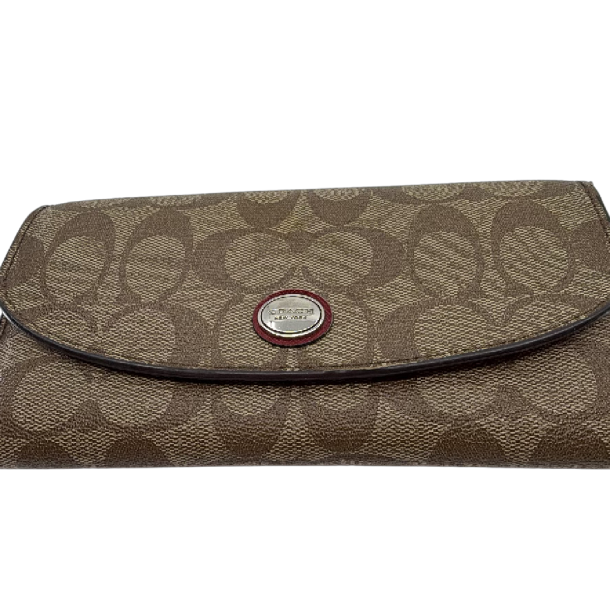 Coach Signature C Flap Brown Coated Canvas Wallet